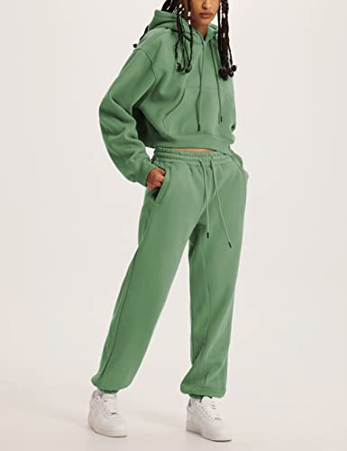 Women's Fleece 2 Piece Outfits Sweatsuits Pullover Hoodie Sweatshirt Jogger Pants Tracksuits Set