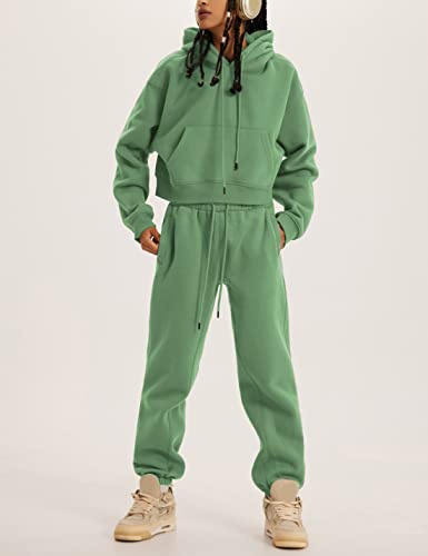 Women's Fleece 2 Piece Outfits Sweatsuits Pullover Hoodie Sweatshirt Jogger Pants Tracksuits Set