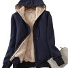 Women's Casual Full Zip Up Sherpa Lined Hoodie Sweatshirt Jacket Coat