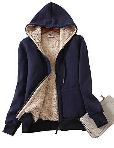 Women's Casual Full Zip Up Sherpa Lined Hoodie Sweatshirt Jacket Coat
