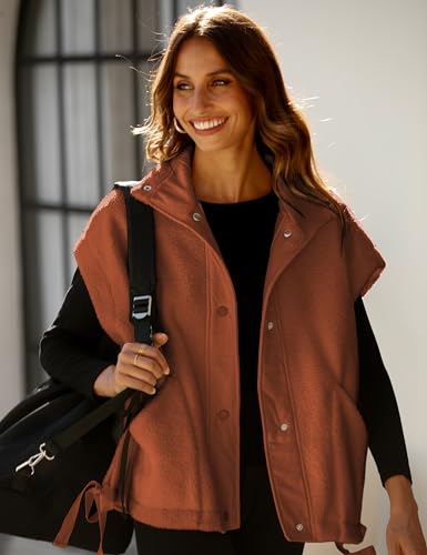 Women's Fleece Vest Casual Sleeveless Button Down Winter Warm Sherpa Jacket with Pockets