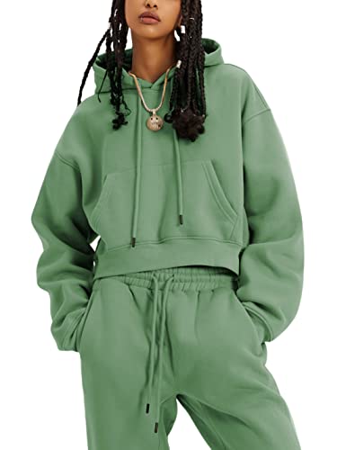 Women's Fleece 2 Piece Outfits Sweatsuits Pullover Hoodie Sweatshirt Jogger Pants Tracksuits Set