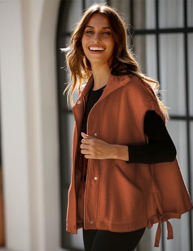 Women's Fleece Vest Casual Sleeveless Button Down Winter Warm Sherpa Jacket with Pockets