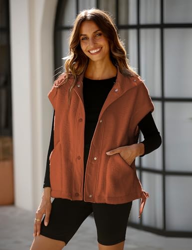 Women's Fleece Vest Casual Sleeveless Button Down Winter Warm Sherpa Jacket with Pockets