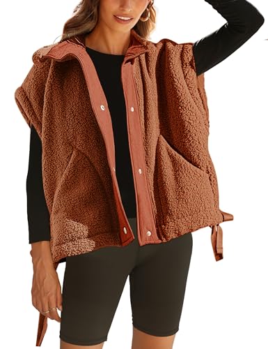 Women's Fleece Vest Casual Sleeveless Button Down Winter Warm Sherpa Jacket with Pockets