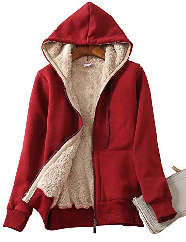 Women's Casual Full Zip Up Sherpa Lined Hoodie Sweatshirt Jacket Coat