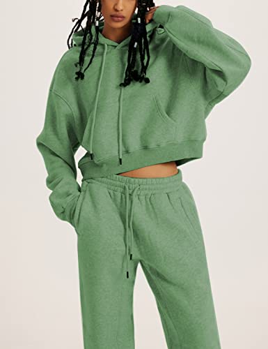 Women's Fleece 2 Piece Outfits Sweatsuits Pullover Hoodie Sweatshirt Jogger Pants Tracksuits Set