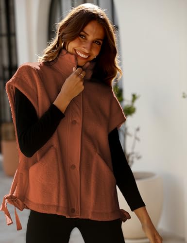 Women's Fleece Vest Casual Sleeveless Button Down Winter Warm Sherpa Jacket with Pockets